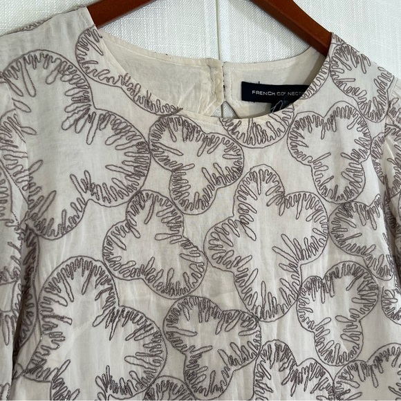 French Connection Bell Sleeve Metallic Embroidery Mini Dress Sz 6‎ - Picture 5 of 10